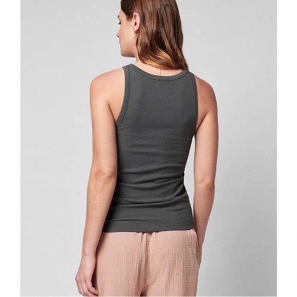 Faherty Gray Ribbed Sleeveless Tank Top - Large - Picture 2 of 7